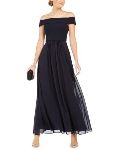 Adrianna Papell Off-the-shoulder Chiffon Gown - Blue