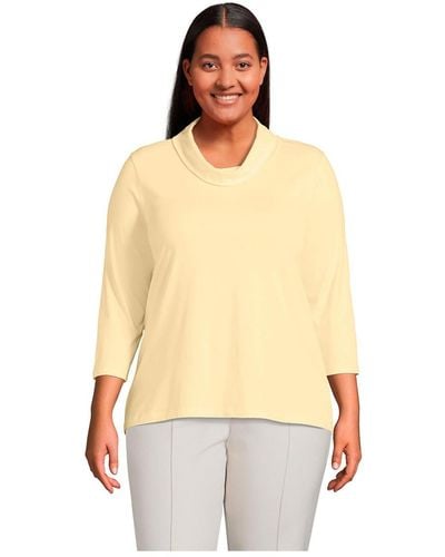 Lands' End Plus Size 3/4 Sleeve Light Weight Jersey Cowl Neck Top - Natural