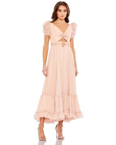 Mac Duggal Ruffle Tiered Metallic Ruched Shoulder Dress - Pink