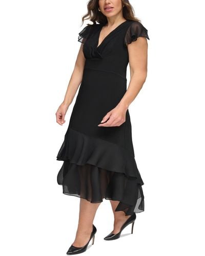 Tommy Hilfiger Plus Size Flutter-sleeve A-line Dress - Black
