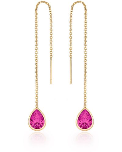 Ettika Gold Plated Chain And Crystal Dangle Earrings - Pink
