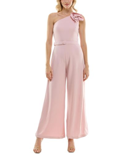 Maison Tara One-shoulder Rosette Jumpsuit - Pink