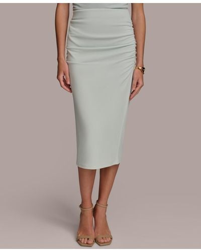 Donna Karan Ruched Jersey Midi Skirt - Gray