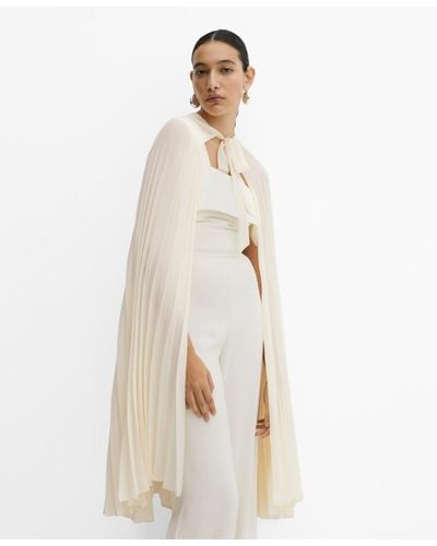 Mango Bow Detail Pleated Cape - Natural