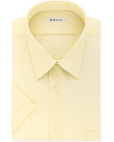 Van Heusen Dress Shirt, White Poplin Short-sleeved Shirt - Yellow