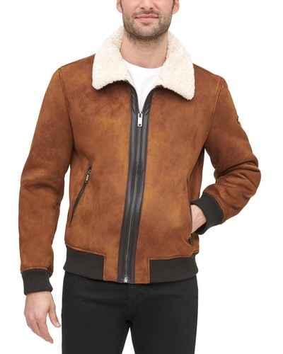 DKNY Faux Shearling Bomber Jacket - Brown