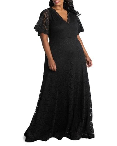 Kiyonna Plus Size Symphony Lace Evening Gown - Black