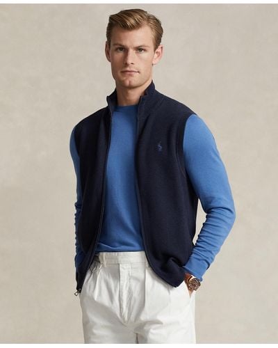 Polo Ralph Lauren Mesh-knit Cotton Full-zip Sweater Vest - Blue