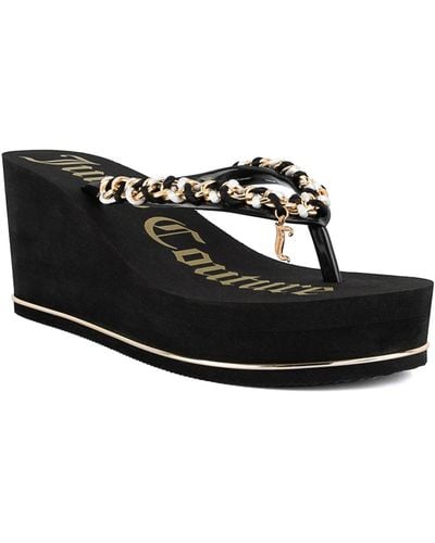 Juicy Couture Ullie Chain Detail Thong Platform Wedge Sandals - Black