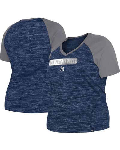 KTZ New York Yankees Plus Size Space Dye Raglan V-neck T-shirt - Blue
