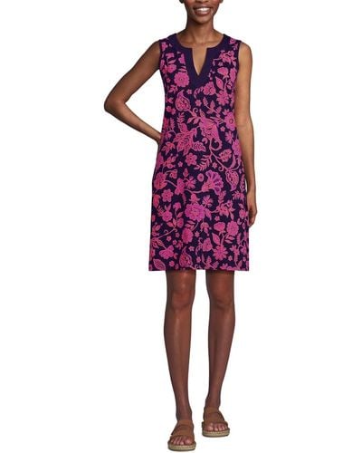 Lands' End Petite Cotton Jersey Sleeveless Swim Cover-up Dress Print - Purple