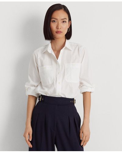 Lauren by Ralph Lauren Petite Roll-tab Sleeve Soft Cotton Button Shirt - White