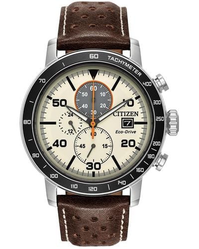 Citizen Men's Chronograph Eco-drive Brown Leather Strap Watch 44mm