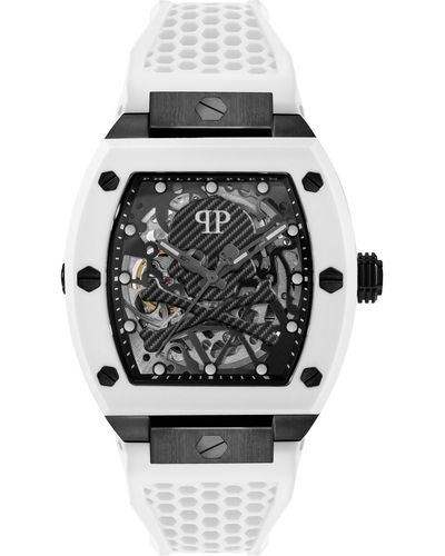 Philipp Plein Automatic The Skeleton White Silicone Strap Watch 44mm - Black