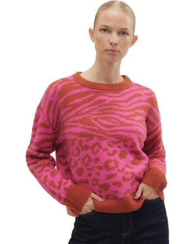 Vero Moda Eyelash-knit Animal-print Sweater - Pink