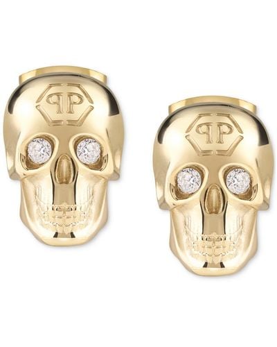 Philipp Plein Gold-tone Ip Stainless Steel Pave 3d $kull Stud Earrings - Metallic