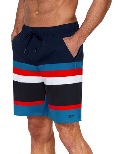 Reebok 9" Striped Core Volley Swim Shorts - Blue
