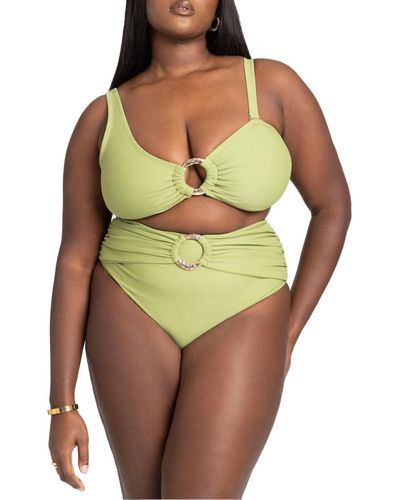 Eloquii Plus Size Ring Hardware Bikini Bottom - Green