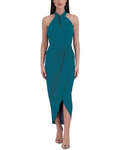 Julia Jordan Knot-neck Tulip-hem Midi Dress - Blue