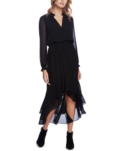 1.STATE Long Sleeve Smocked-waist High-low Dress - Black