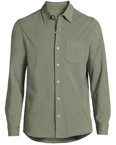 Lands' End Long Sleeve Texture Knit Button Up Shirt - Green