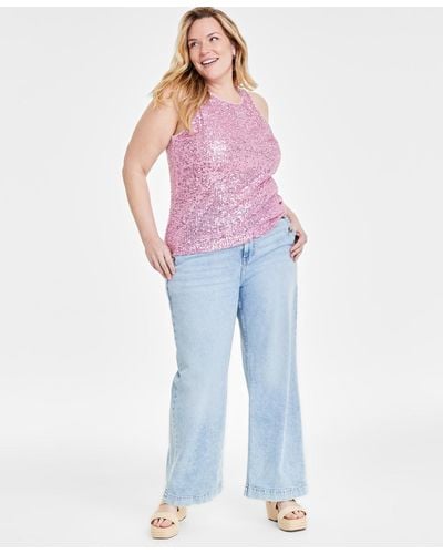 Macy's On 34th Trendy Plus Size Sequined Tank Top - Blue