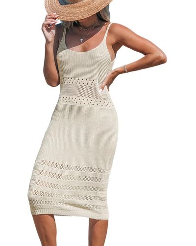 CUPSHE Beige Waffle Knit Scoop Neck Sleeveless Midi Cover-up - Natural