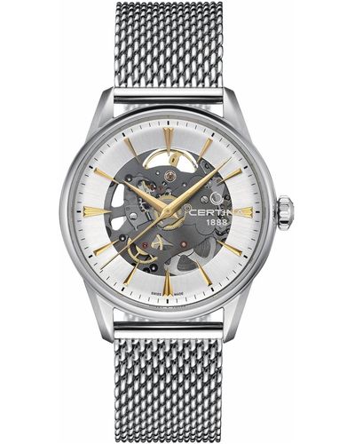 Certina Swiss Automatic Ds-1 Skeleton Stainless Steel Mesh Bracelet Watch 40mm - Gray
