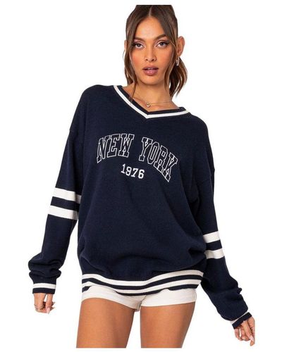 Edikted 90s In New York Oversized Sweater - Blue