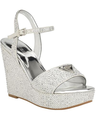 Guess Hippa Wrapped Platform Two Piece Ornamented Sandals - White