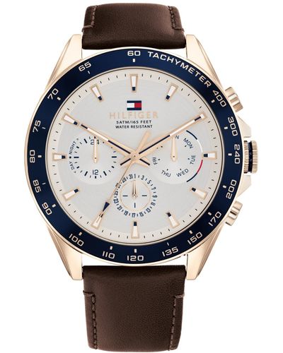 Tommy Hilfiger Leather Strap Watch 46mm - Brown