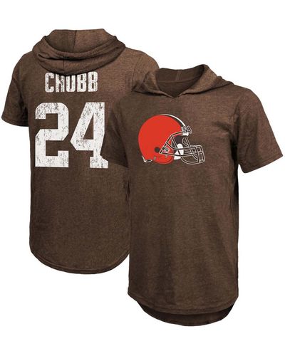 Majestic Nick Chubb Cleveland S Player Name Number Tri-blend Hoodie T-shirt - Brown