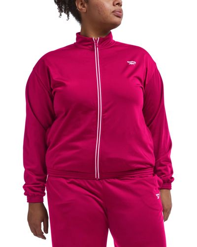 Reebok Plus Size Tricot Zip-front Long-sleeve Jacket - Pink