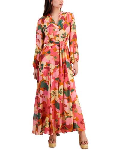 Taylor Floral-print A-line Shirtdress - Red