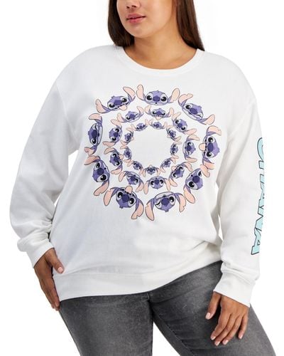 Disney Trendy Plus Size Neon Stitch Circle Graphic Sweatshirt - Gray