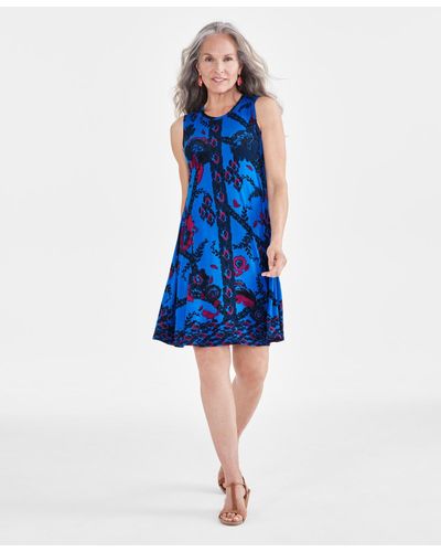 Style & Co. Printed Sleeveless Flip-flop Dress - Blue