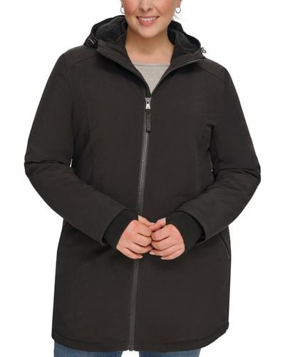 Calvin Klein Plus Size Hooded Faux-fur-lined Anorak Raincoat - Black