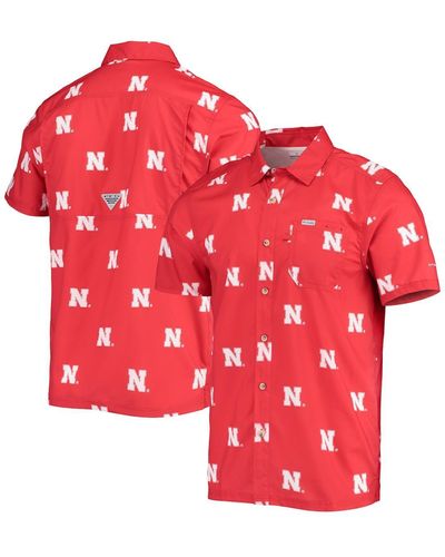 Columbia Nebraska Huskers Super Slack Tide Omni-shade Button-up Shirt - Red