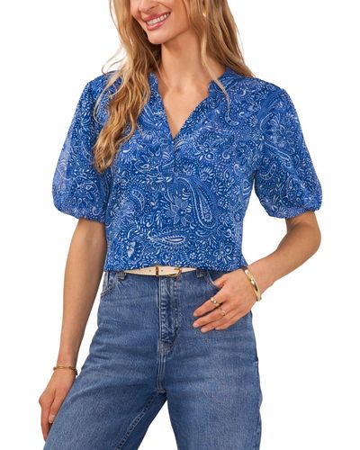 Vince Camuto Paisley-print Puff-sleeve Top - Blue