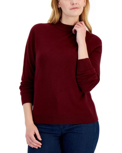 Karen Scott Zip-back Mock-neck Sweater - Red