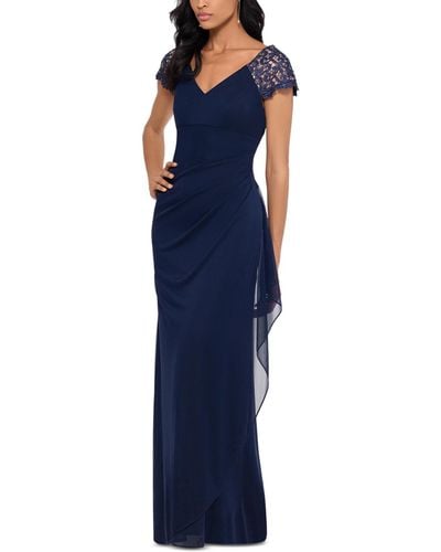 Xscape Petite Lace-shoulder Gown - Blue