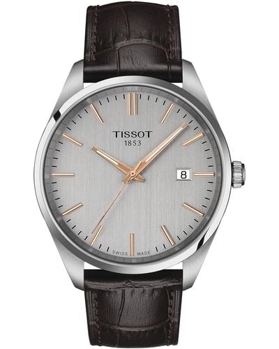 Tissot Swiss Pr 100 Brown Leather Strap Watch 40mm - Gray
