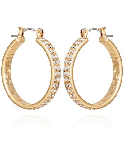 Tahari Tone Clear Glass Stone Embellished Hoop Earrings - Metallic