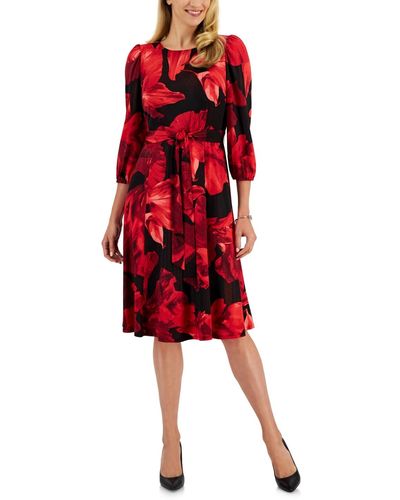 Kasper 3/4-sleeve Floral-print Dress - Red