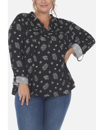 White Mark Plus Size Pleated Long Sleeve Top - Black