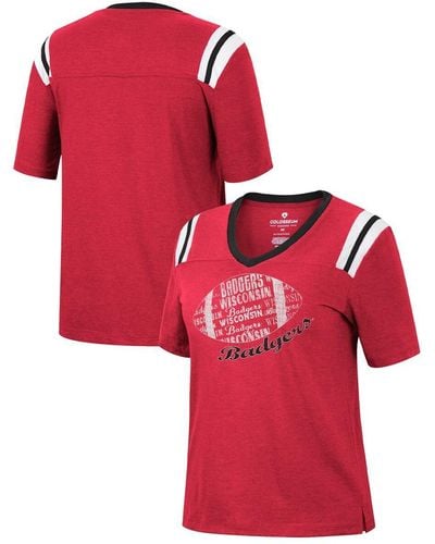Colosseum Athletics Wisconsin Badgers 15 Min Early Football V-neck T-shirt - Red
