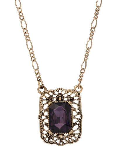 2028 Gold-tone And Amethyst Square Pendant Necklace - White