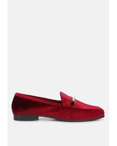 LONDON RAG Evelio Horsebit Embellsihed Velvet Loafers - Red