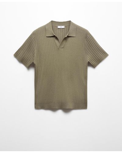 Mango Short Sleeve Ribbed Knit Polo Shirt - Green