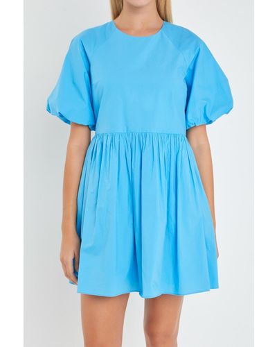 English Factory Short Balloon Sleeve Mini Dress - Blue